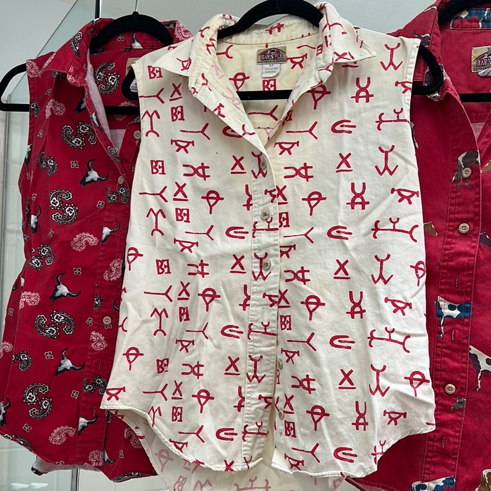 Vintage Barnfly Western Sleeveless Cotton Tops - Red and Cream- M - Picture 4 of 8